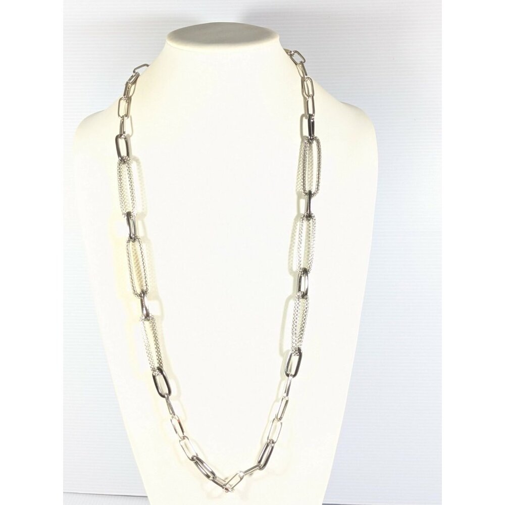 RJ Graziano Silver Tone‎ Gunmetal Gray Mesh Oval Chain Link Necklace 38 Inches